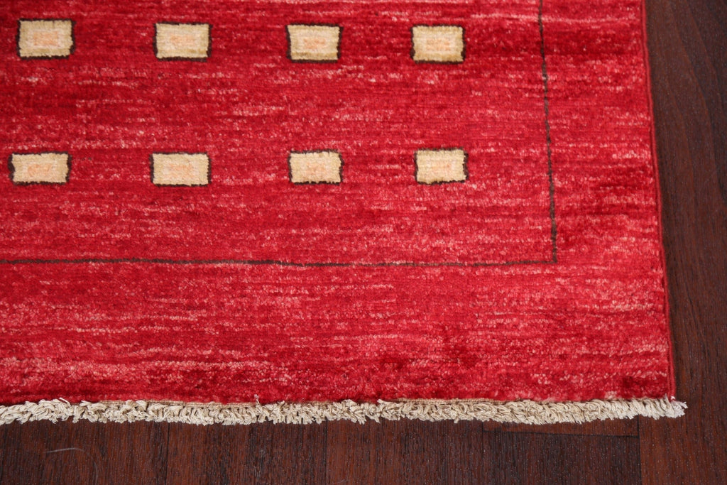 Red Geometric Gabbeh Kashkoli Oriental Runner Rug 3x9