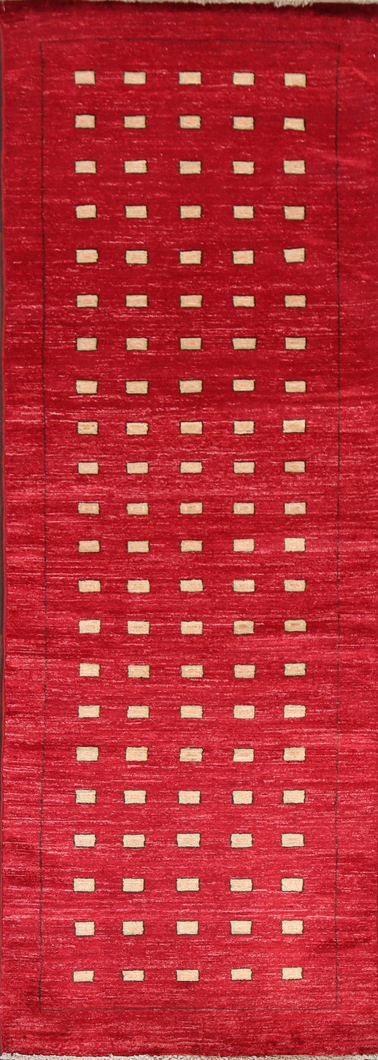 Red Geometric Gabbeh Kashkoli Oriental Runner Rug 3x9