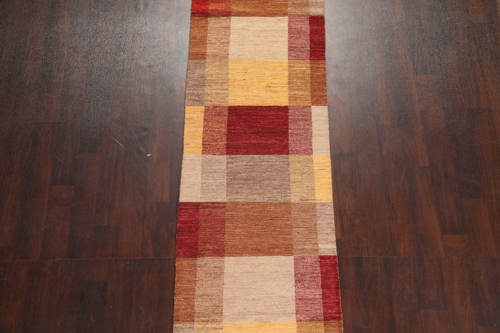 Modern Wool Gabbeh Kashkoli Oriental Runner Rug 3x12