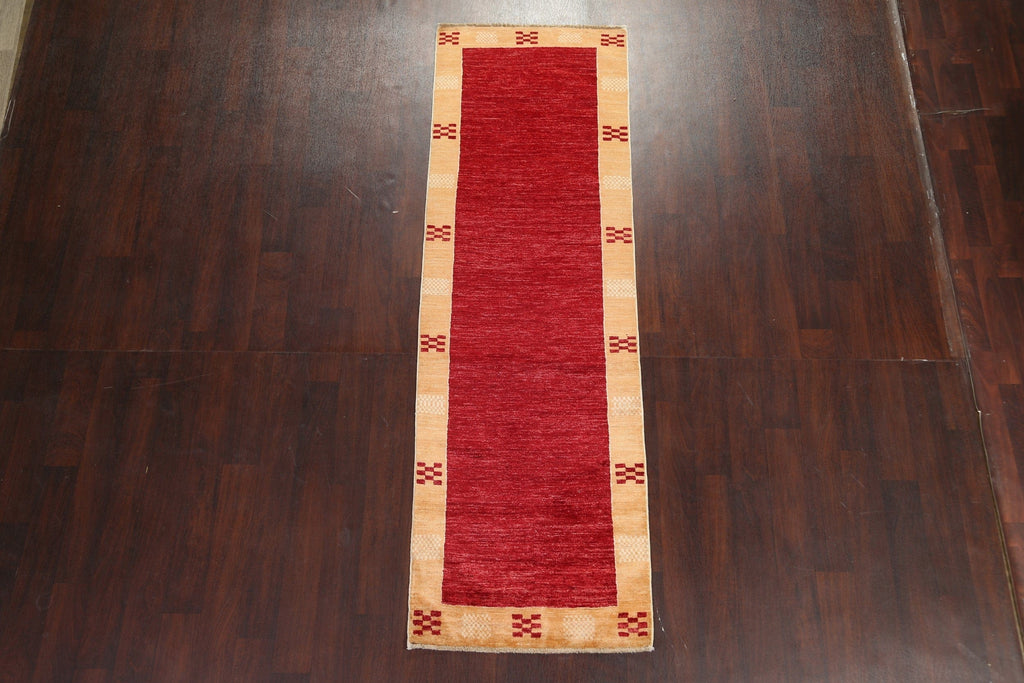 Red Wool Gabbeh Kashkoli Oriental Runner Rug 3x8