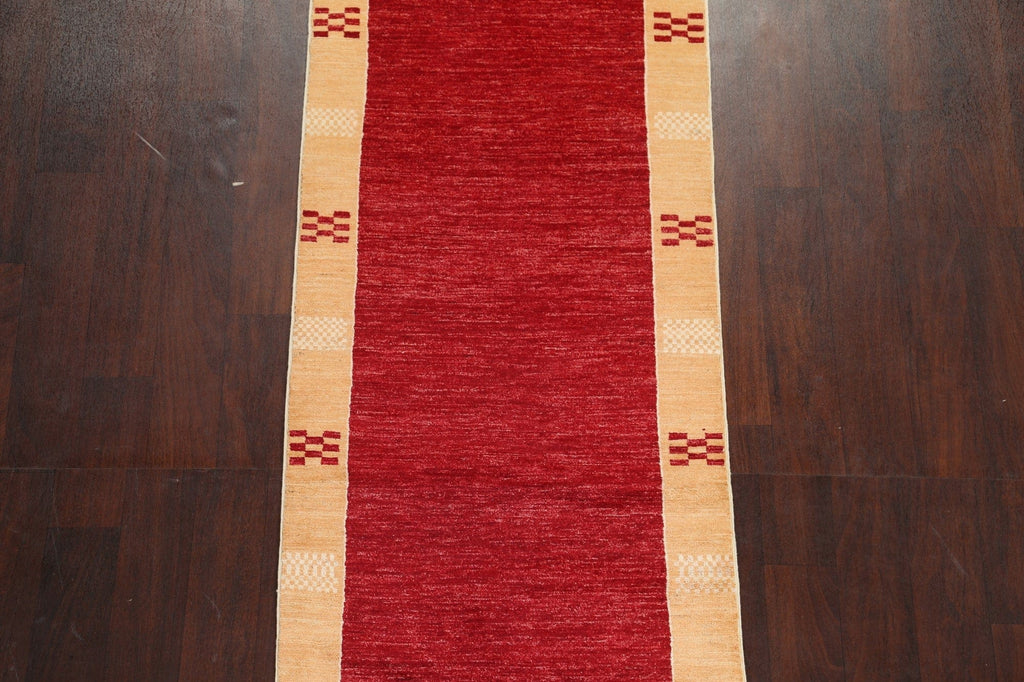 Red Wool Gabbeh Kashkoli Oriental Runner Rug 3x8