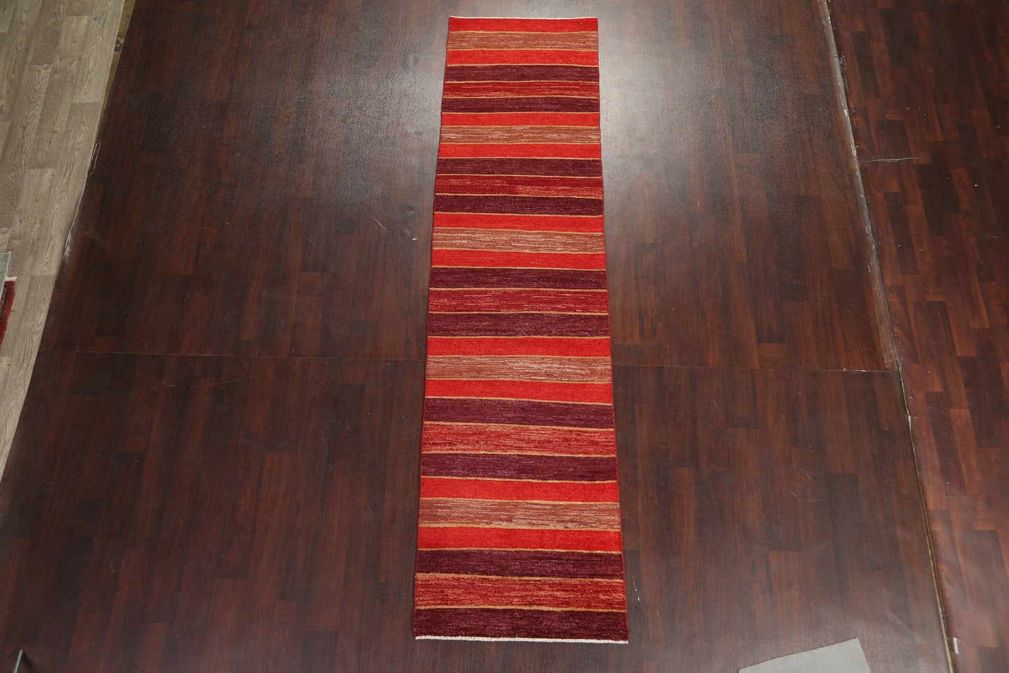 Striped Red Gabbeh Kashkoli Oriental Runner Rug 3x10