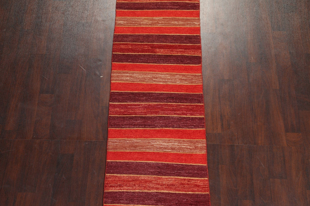 Striped Red Gabbeh Kashkoli Oriental Runner Rug 3x10