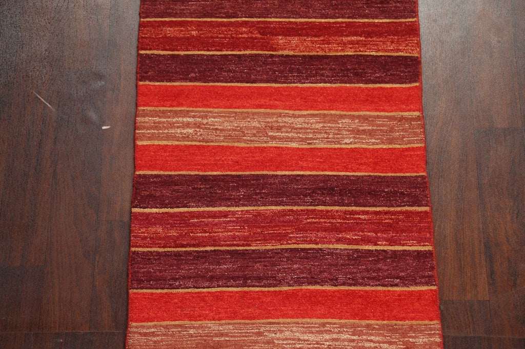 Striped Red Gabbeh Kashkoli Oriental Runner Rug 3x10