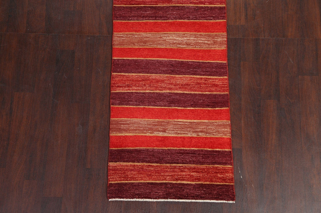 Striped Red Gabbeh Kashkoli Oriental Runner Rug 3x10