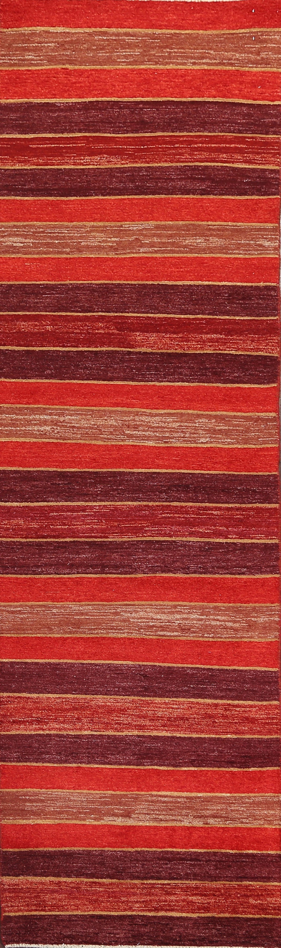 Striped Red Gabbeh Kashkoli Oriental Runner Rug 3x10