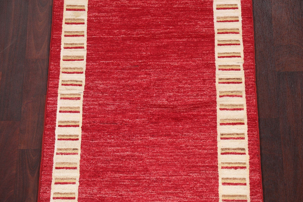 Handmade Red Gabbeh Kashkoli Oriental Runner Rug 3x8