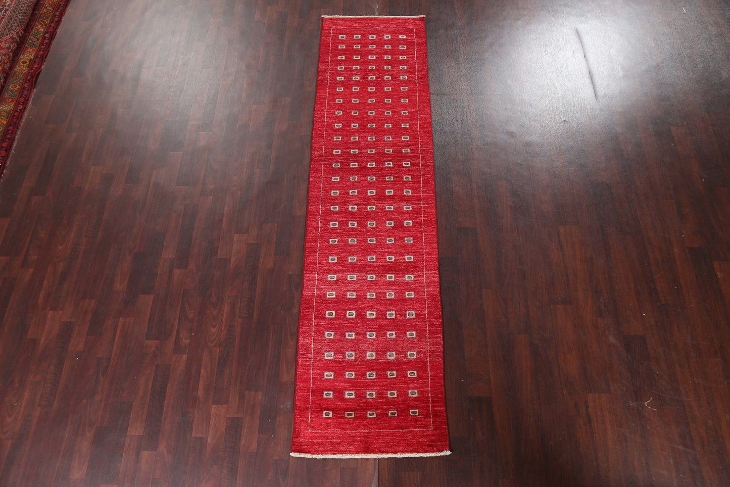 Red Geometric Gabbeh Kashkoli Oriental Runner Rug 3x10