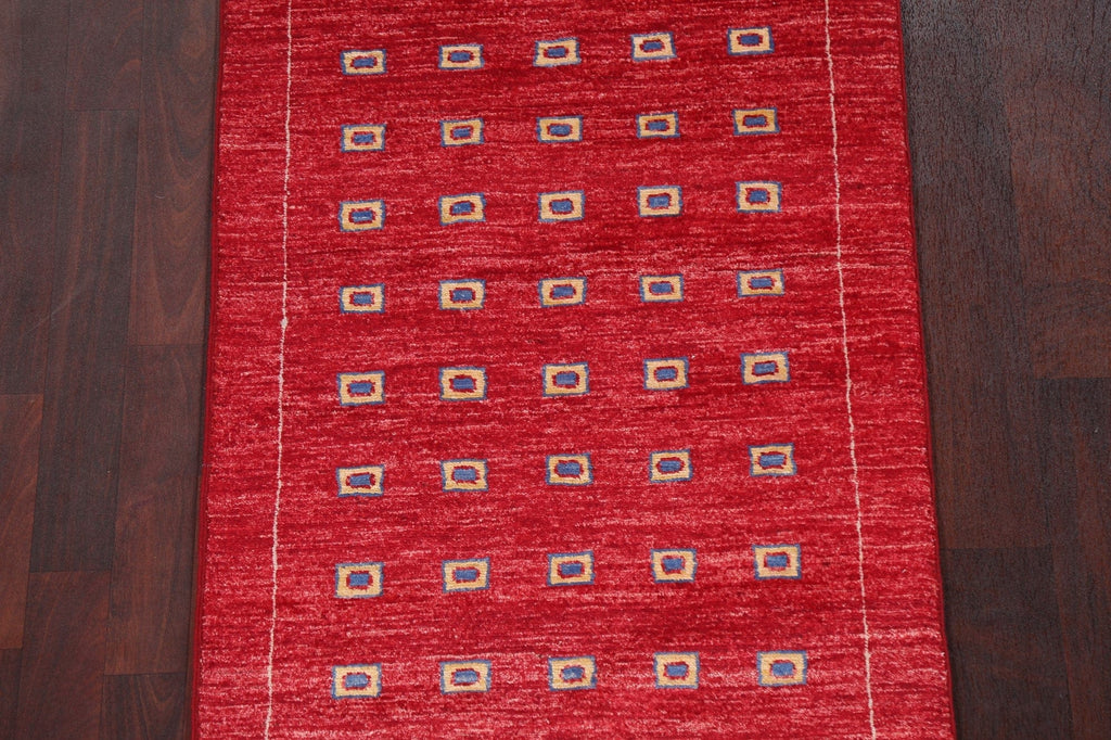 Red Geometric Gabbeh Kashkoli Oriental Runner Rug 3x10