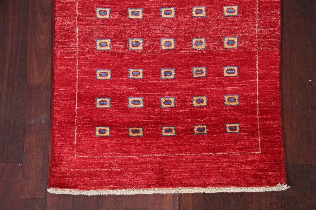 Red Geometric Gabbeh Kashkoli Oriental Runner Rug 3x10