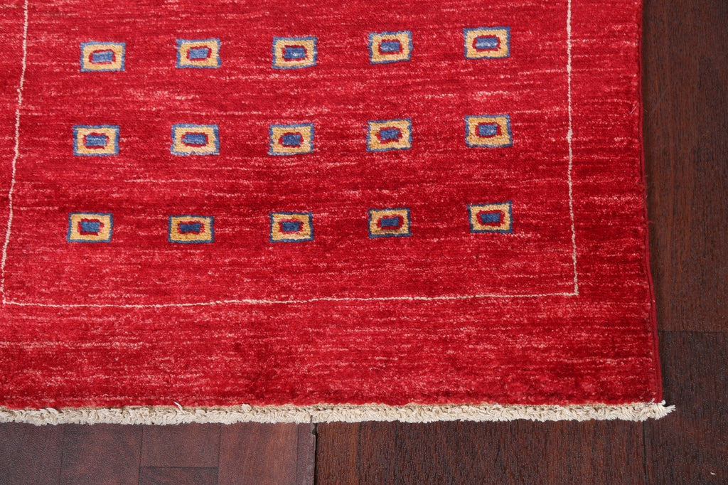 Red Geometric Gabbeh Kashkoli Oriental Runner Rug 3x10