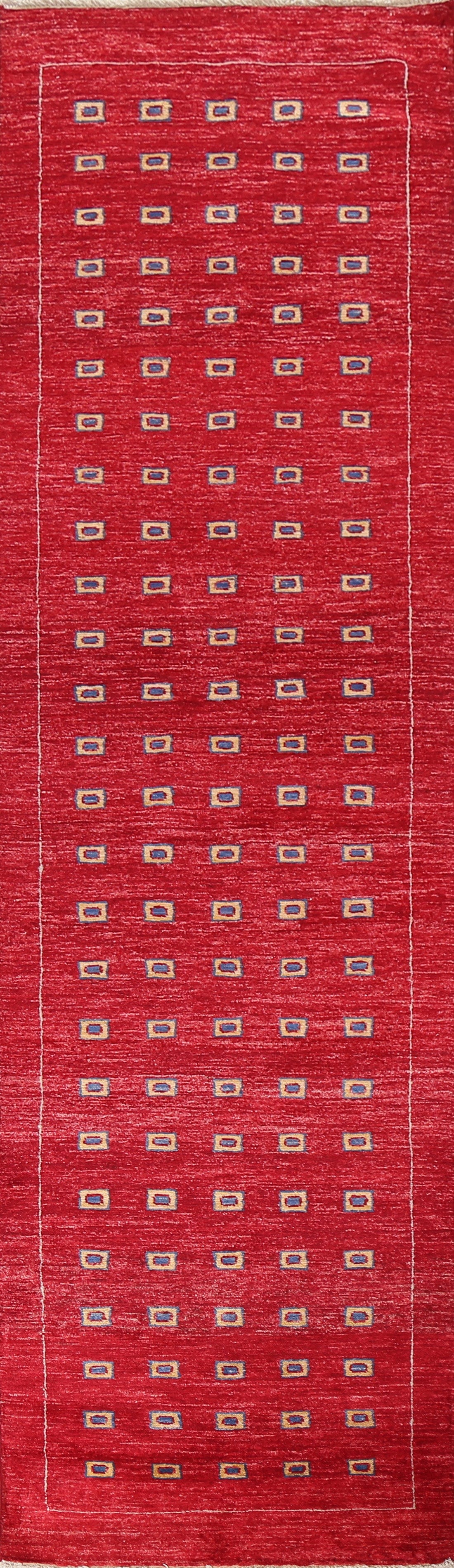 Red Geometric Gabbeh Kashkoli Oriental Runner Rug 3x10