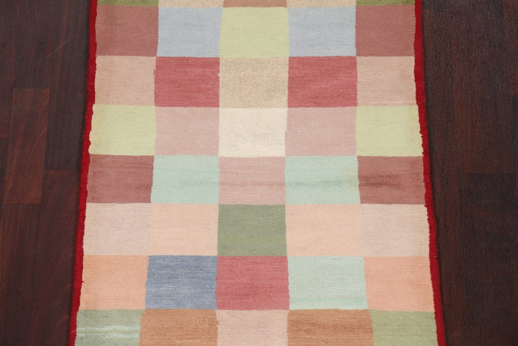 Checkered Gabbeh Kashkoli Oriental Runner Rug 3x8