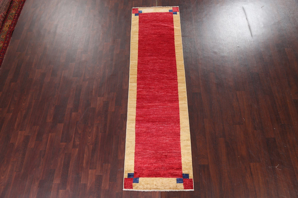 Red Gabbeh Kashkoli Oriental Runner Rug 3x10