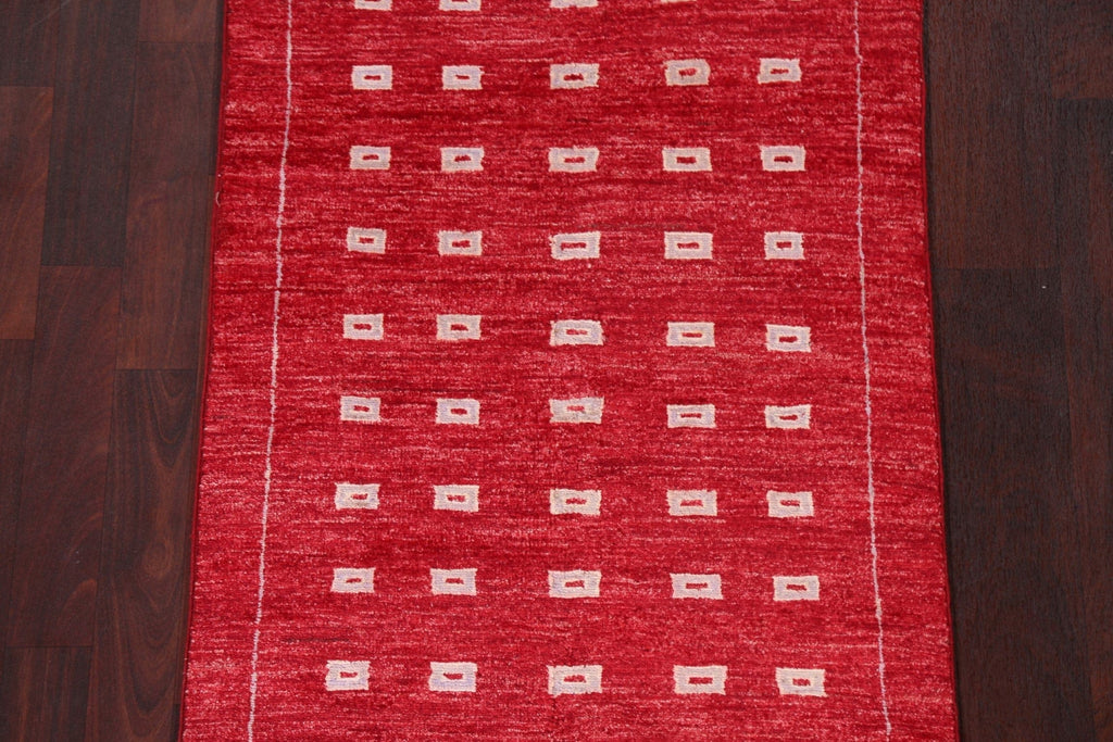 Red Wool Gabbeh Kashkoli Oriental Runner Rug 3x8