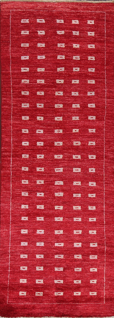 Red Wool Gabbeh Kashkoli Oriental Runner Rug 3x8