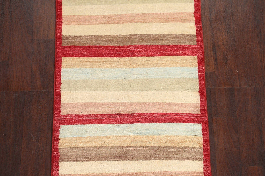 Striped Gabbeh Kashkoli Oriental Runner Rug 3x8