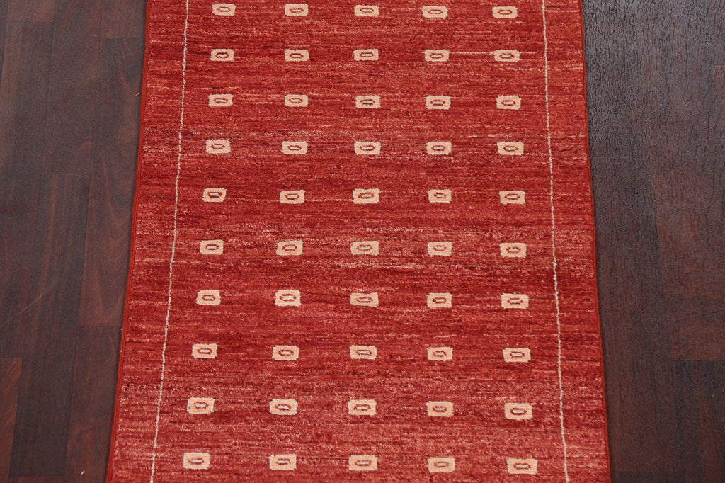 Red Gabbeh Kashkoli Oriental Runner Rug 3x10