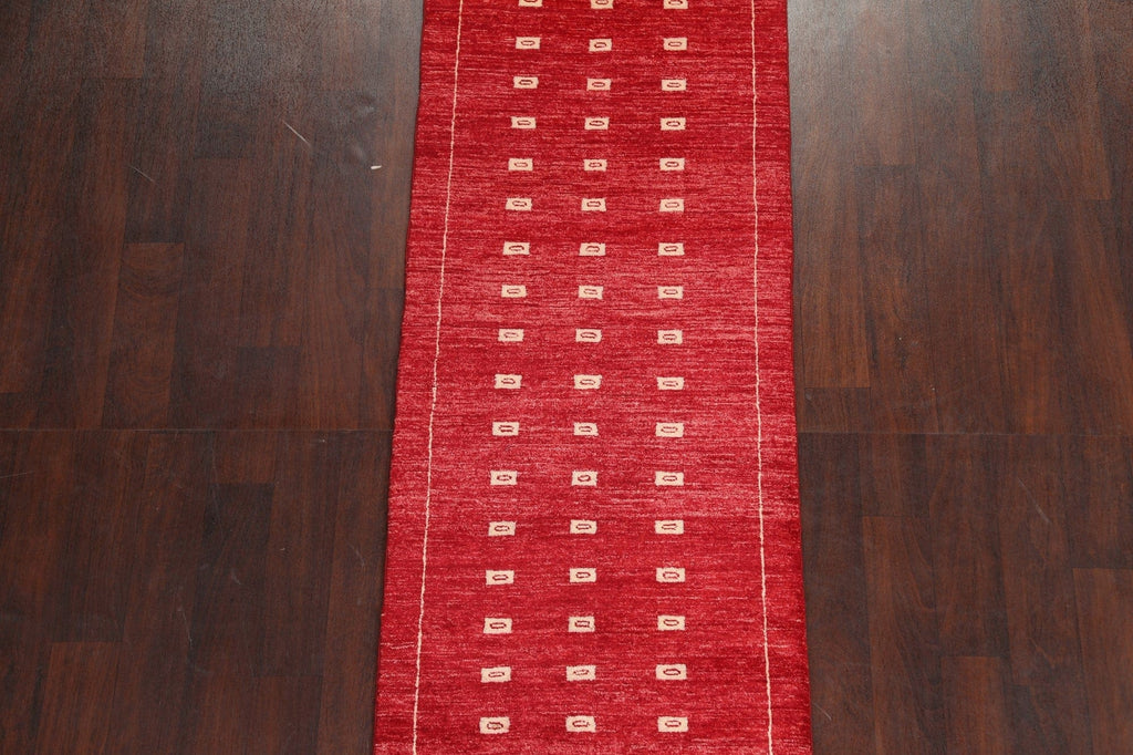 Red Gabbeh Kashkoli Oriental Runner Rug 3x8