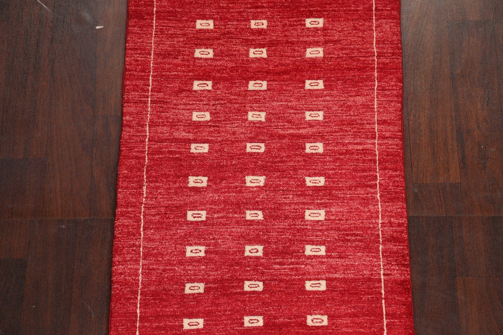 Red Gabbeh Kashkoli Oriental Runner Rug 3x8