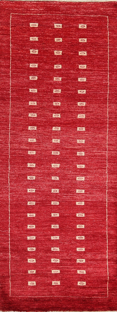 Red Gabbeh Kashkoli Oriental Runner Rug 3x8