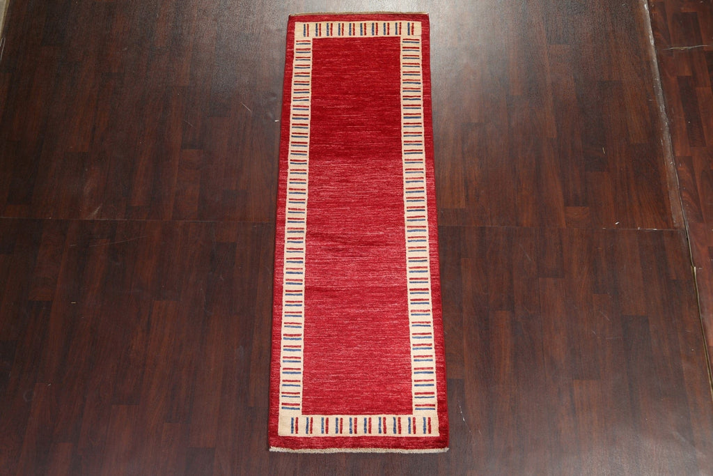 Red Wool Gabbeh Kashkoli Oriental Runner Rug 3x8