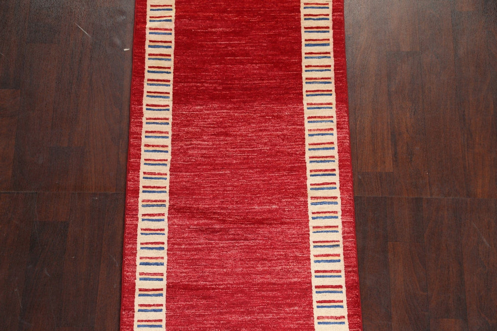 Red Wool Gabbeh Kashkoli Oriental Runner Rug 3x8