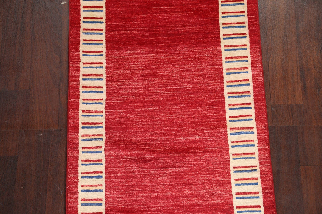 Red Wool Gabbeh Kashkoli Oriental Runner Rug 3x8