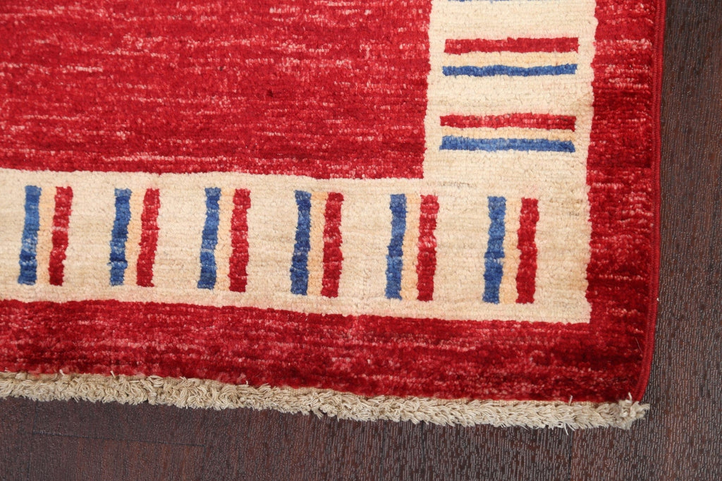 Red Wool Gabbeh Kashkoli Oriental Runner Rug 3x8