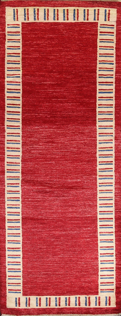 Red Wool Gabbeh Kashkoli Oriental Runner Rug 3x8