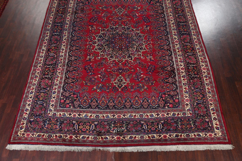 Red Handmade Wool Mashad Signed Persian Rug 10x13