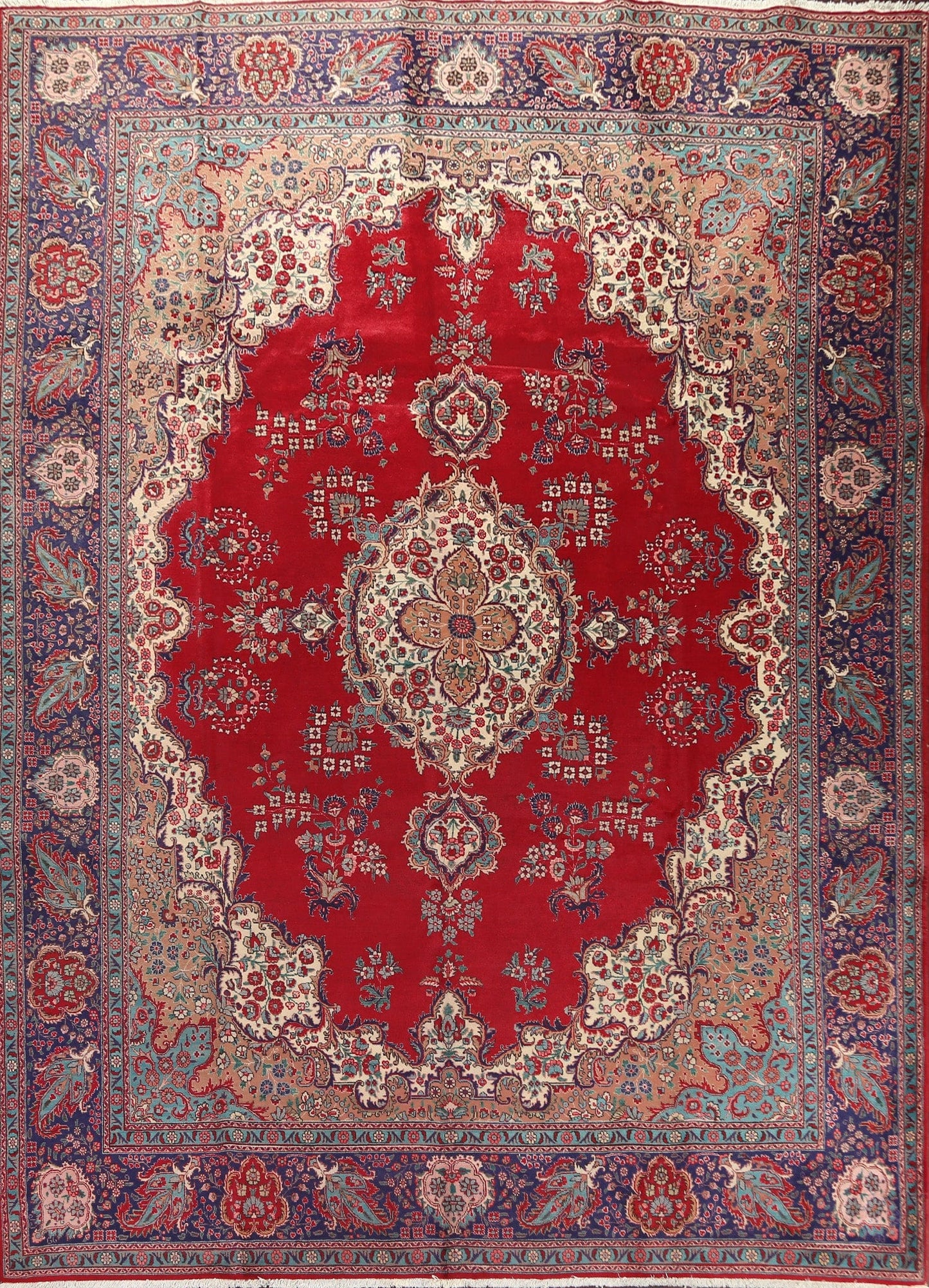 Vintage Red Handmade Tabriz Persian Wool Rug 10x13