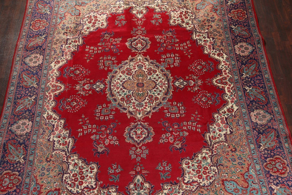 Vintage Red Handmade Tabriz Persian Wool Rug 10x13