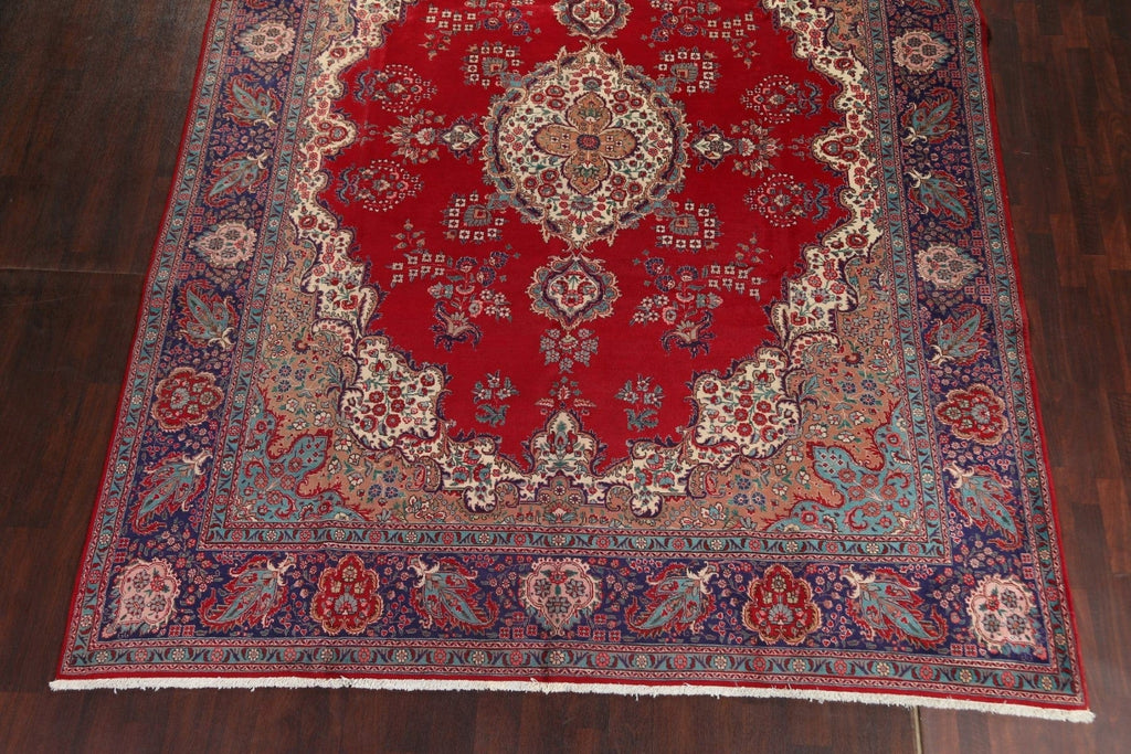 Vintage Red Handmade Tabriz Persian Wool Rug 10x13