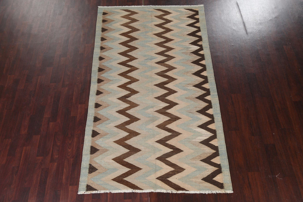 Chevron Style Kilim Natural Dye Wool Rug 5x9