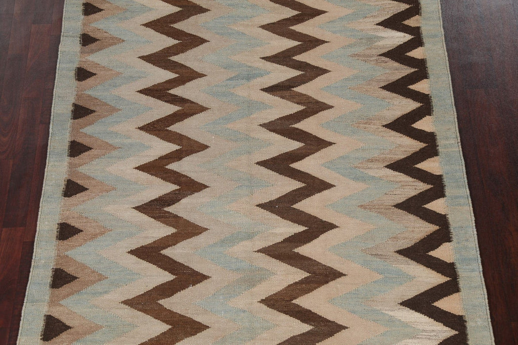 Chevron Style Kilim Natural Dye Wool Rug 5x9