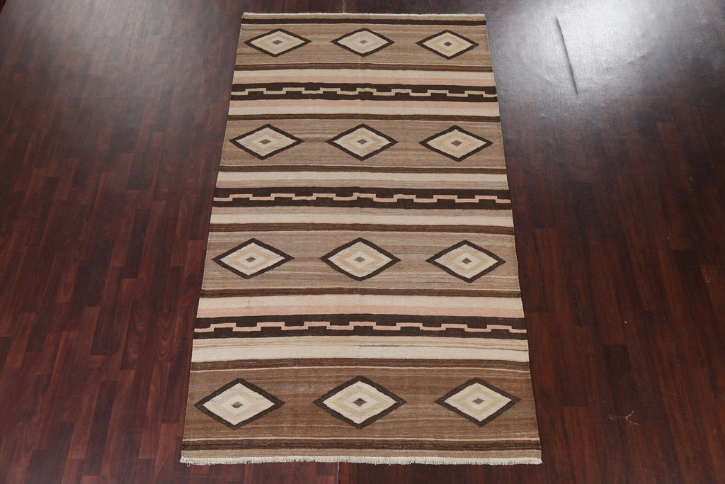 Natural Dye Kilim Oriental Brown Tribal Rug 5x10
