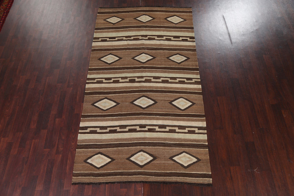 Brown Geometric Kilim Natural Dye Area Rug 6x10