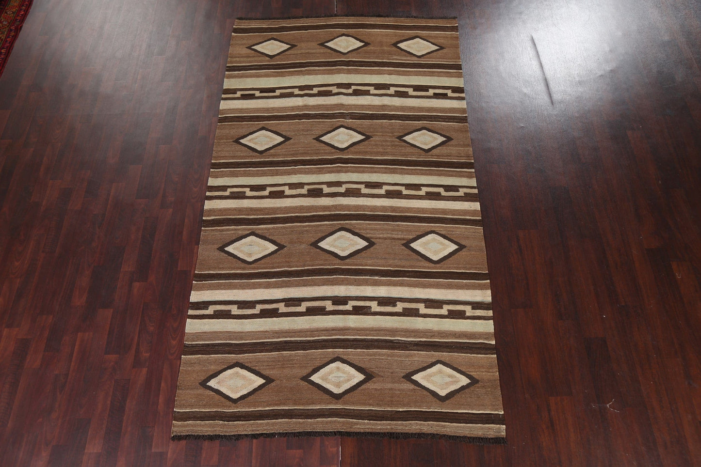 Brown Geometric Kilim Natural Dye Area Rug 6x10