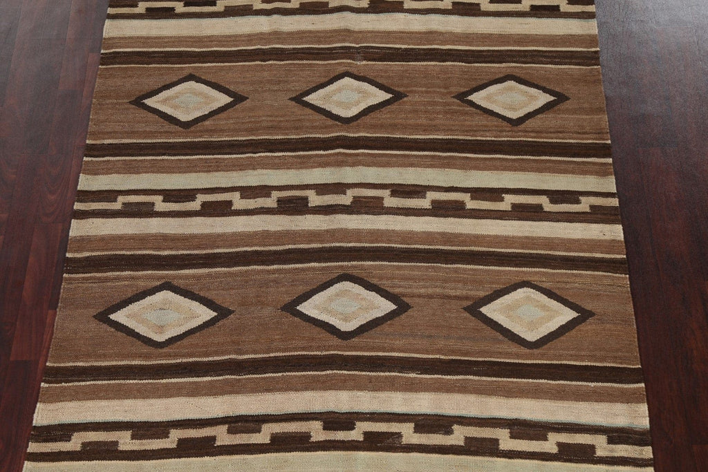 Brown Geometric Kilim Natural Dye Area Rug 6x10