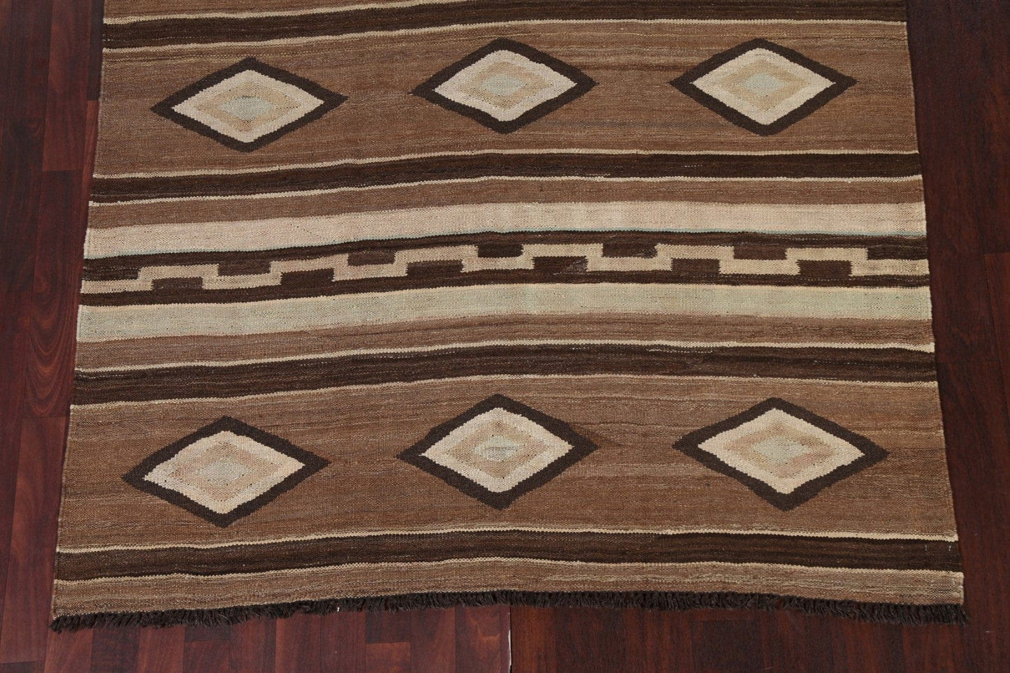 Brown Geometric Kilim Natural Dye Area Rug 6x10