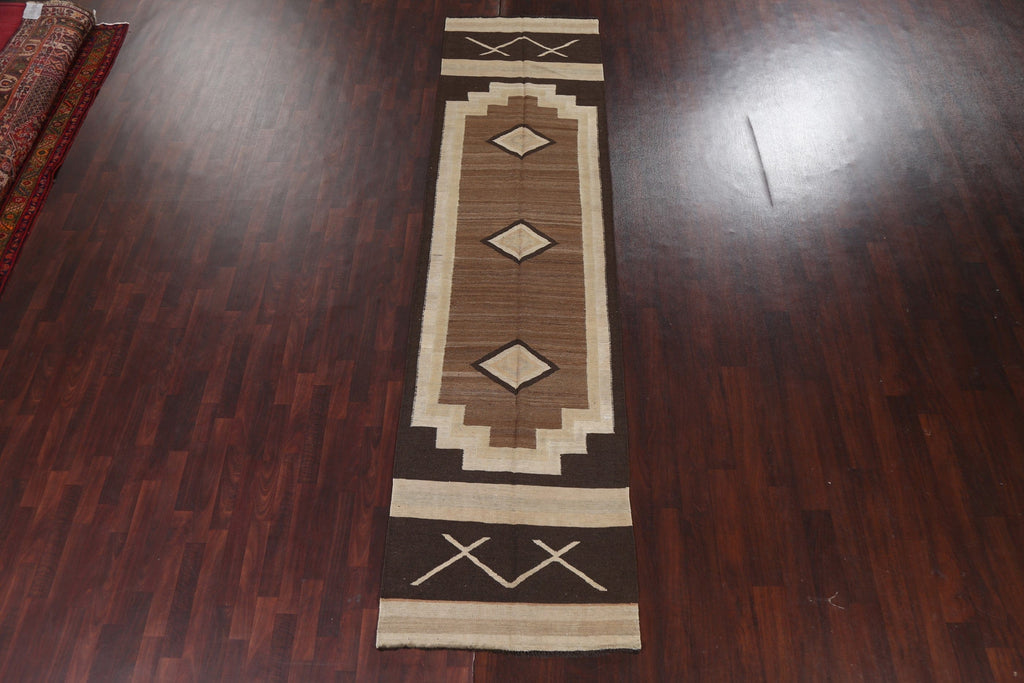 Natural Dye Geometric Kilim Oriental Runner Rug 3x13