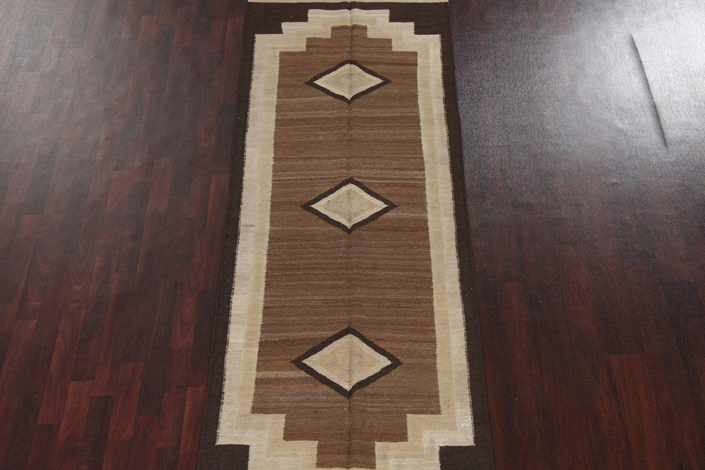 Natural Dye Geometric Kilim Oriental Runner Rug 3x13