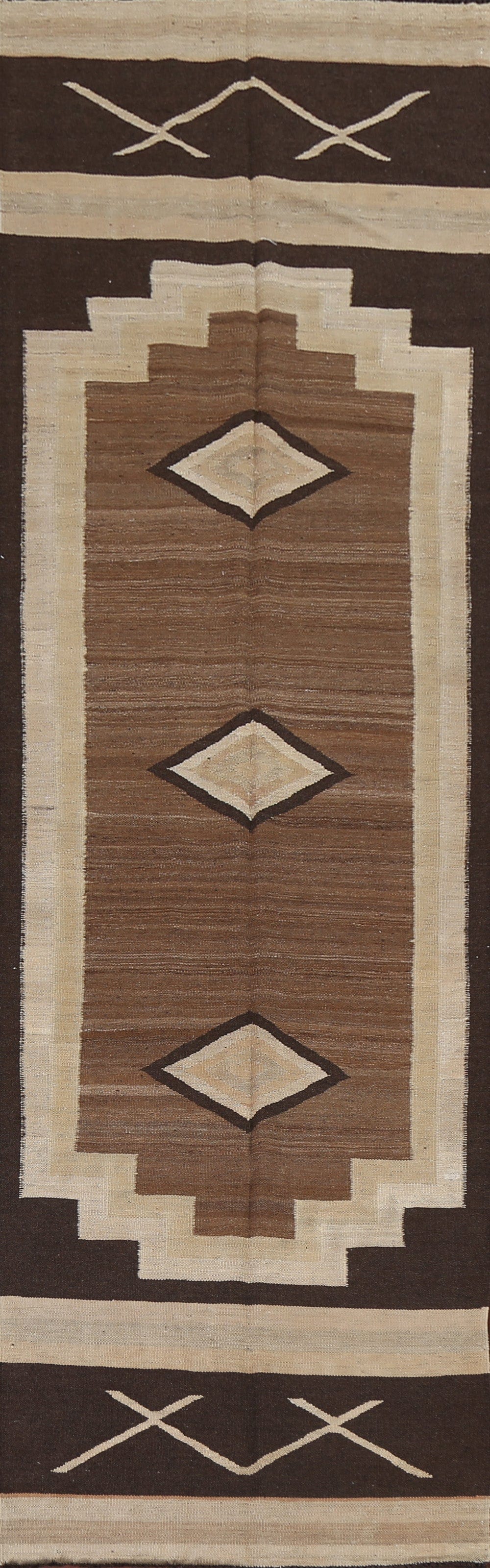 Natural Dye Geometric Kilim Oriental Runner Rug 3x13