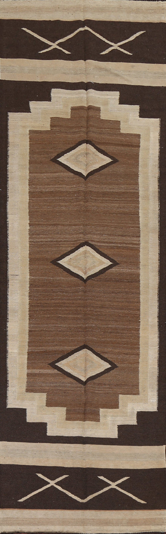 Natural Dye Geometric Kilim Oriental Runner Rug 3x13