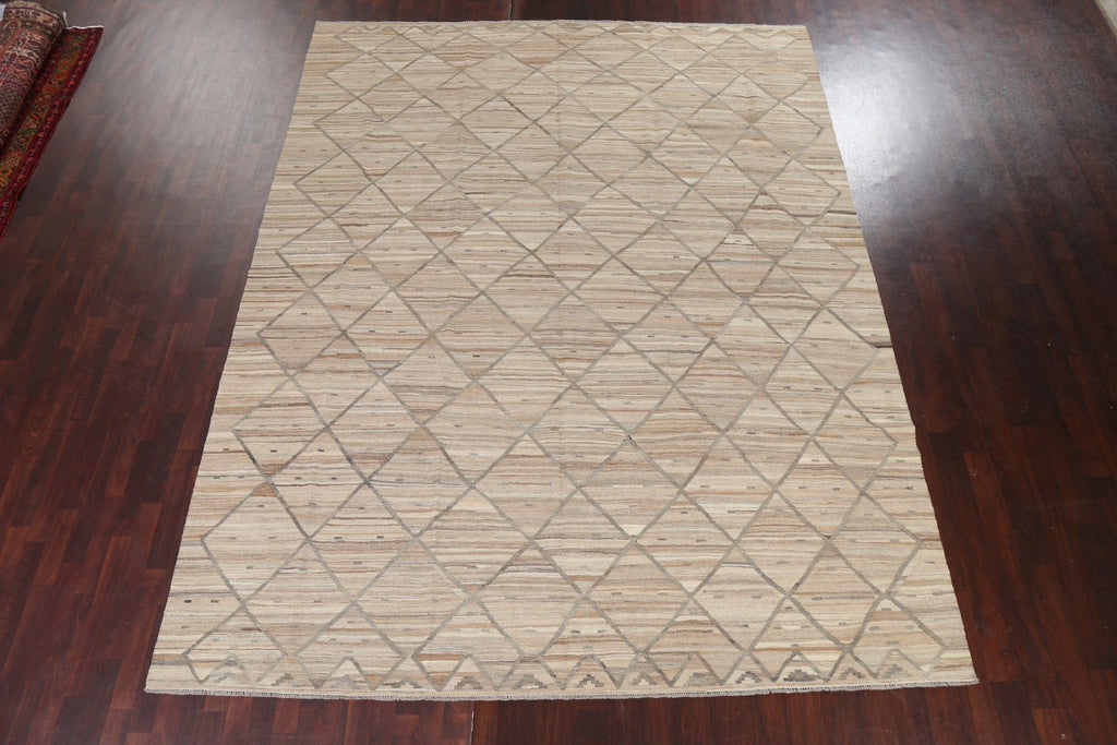 Natural Dye Trellis Kilim Oriental Wool Rug 10x12