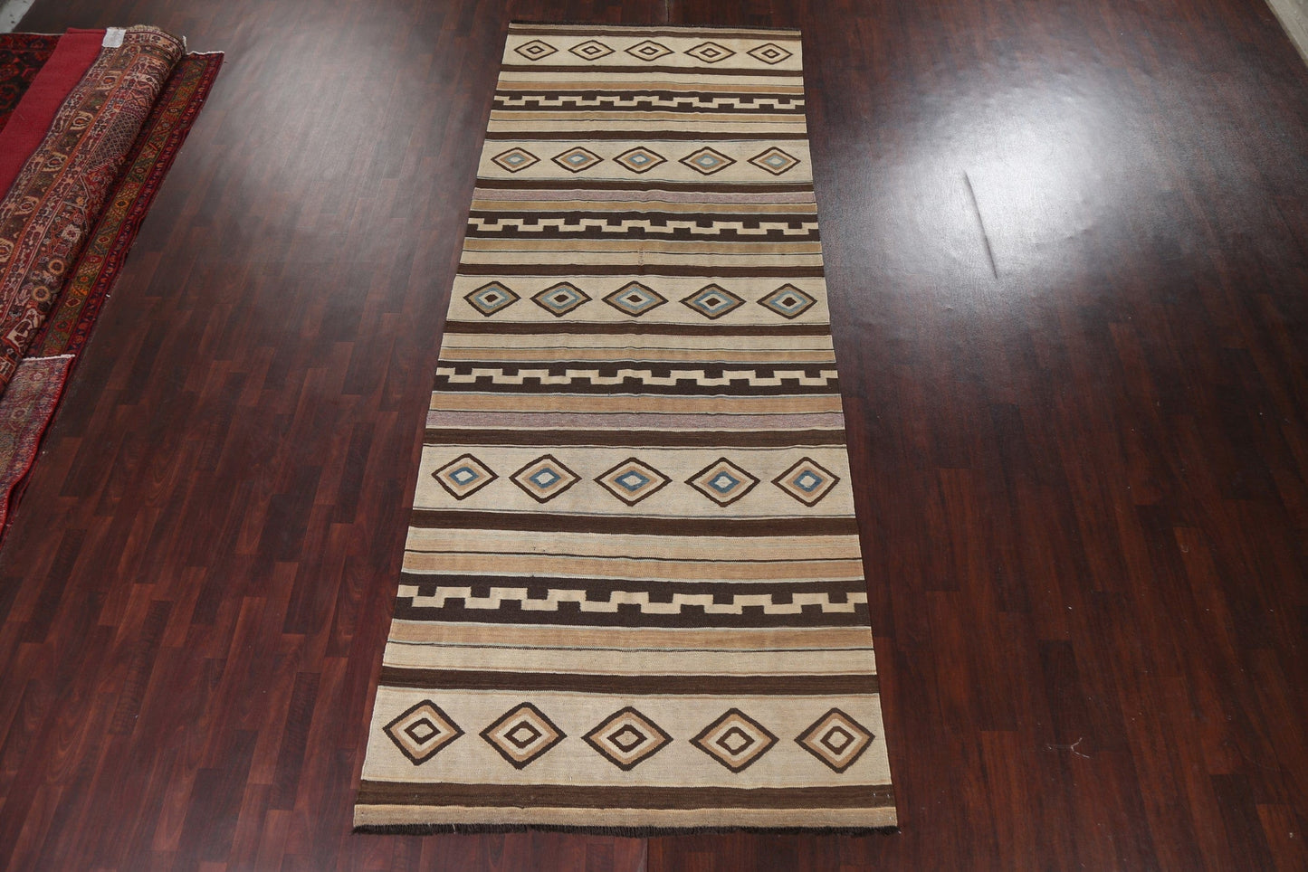 Tribal Geometric Kilim Natural Dye Oriental Rug 5x14