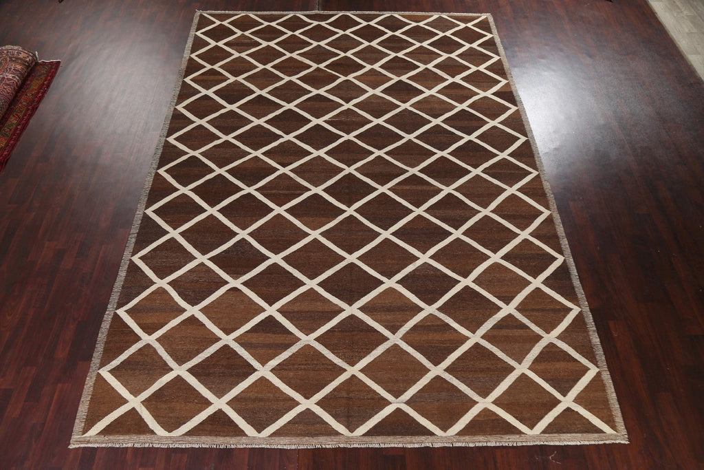 Natural Dye Trellis Kilim Oriental Area Rug 10x14