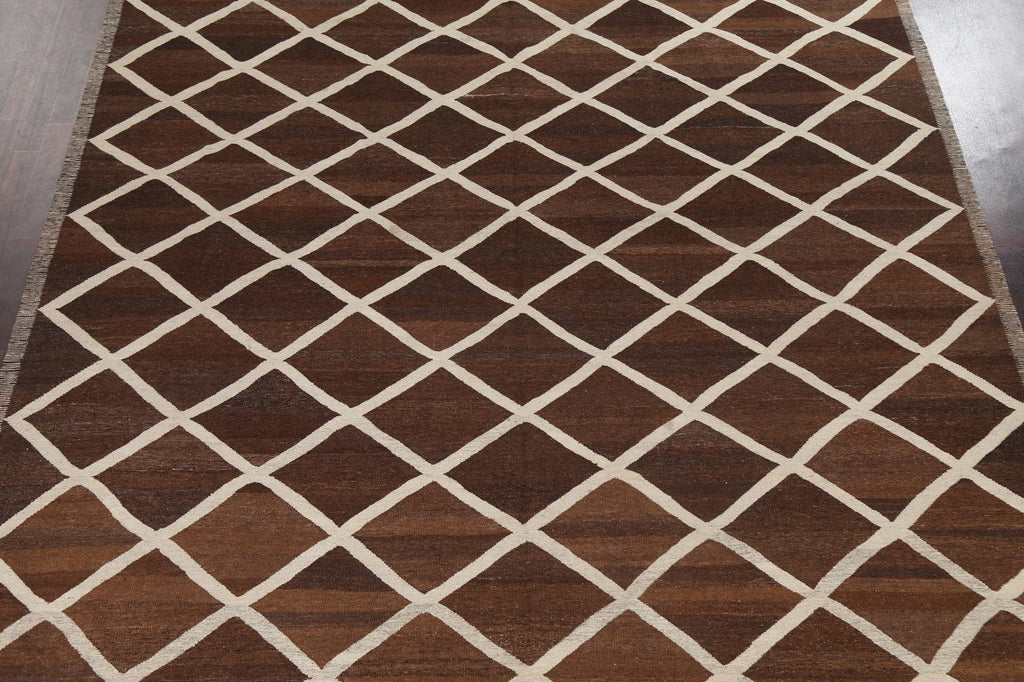 Natural Dye Trellis Kilim Oriental Area Rug 10x14