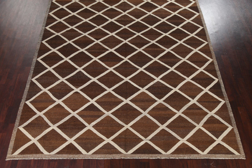 Natural Dye Trellis Kilim Oriental Area Rug 10x14